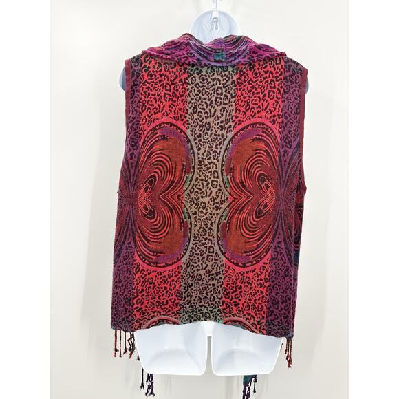 Anu Colorful Artsy Fringe Open Front Vest Top L Large Animal Print - Picture 3 of 4